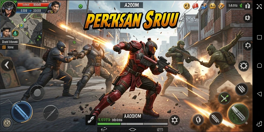 Screenshot A200M menampilkan aksi pertarungan intens di arena.
