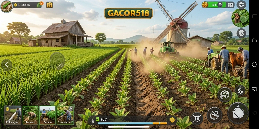 Screenshot GACOR518 menampilkan aktivitas bertani yang seru dan interaktif.