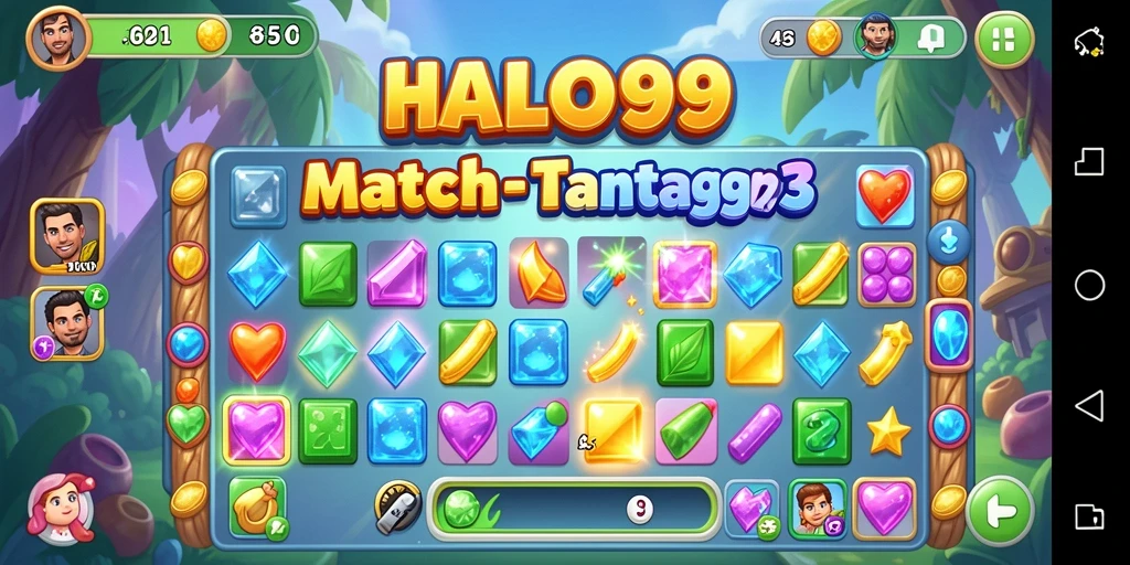 Tampilan gameplay seru HALO99 dengan tantangan Match-3 yang menarik.