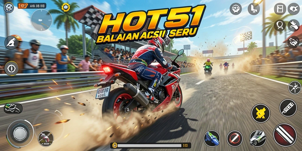 Screenshot HOT51 menampilkan balapan motor yang seru dan grafis yang memukau.