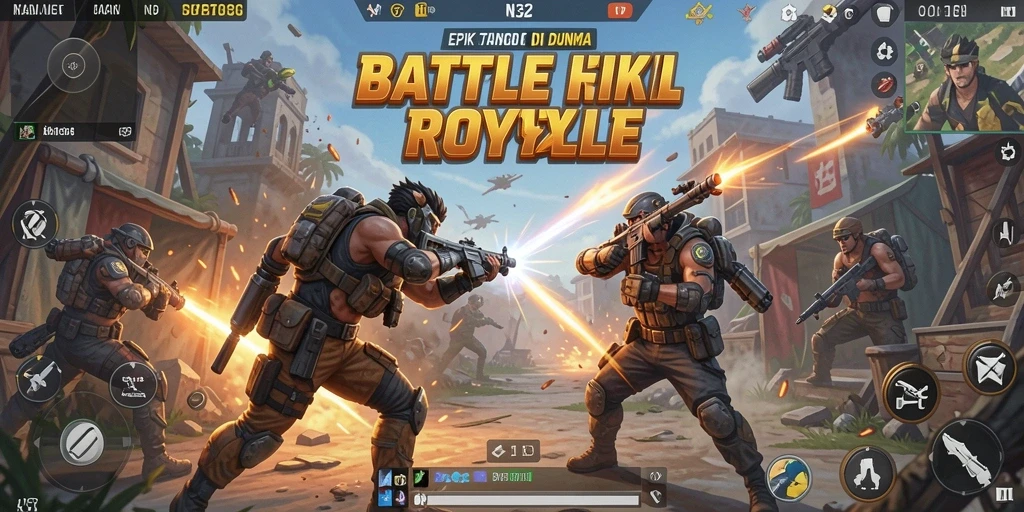 Screenshot gameplay N32 menampilkan pertarungan mendebarkan di medan perang.