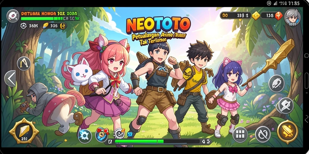 Tampilan screenshot NEOTOTO menampilkan karakter Anime dalam aksi seru.